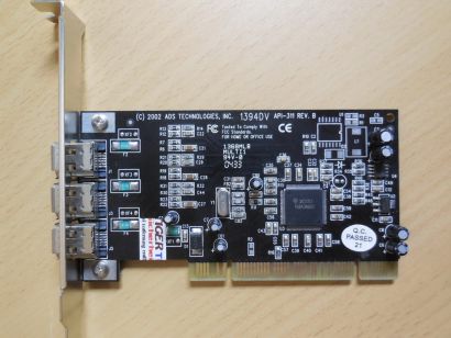 ADS Technologies 1394DV API-311 3 Port IEEE1394 FireWire PCI Adapter Karte* sk64 ADS Technologies 1394DV API-311 3 Port IEEE1394 FireWire PCI Adapter Karte* sk64