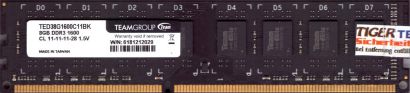 Team Group TED38G1600C11BK PC3-12800 8GB DDR3 1600MHz Arbeitsspeicher RAM* r1025