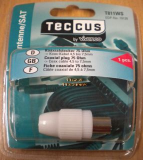 Teccus by Vivanco Koaxialstecker 75 Ohm Koax Stecker Kabel 4,5mm zu 7,5mm* so68