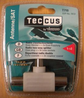 Teccus T710 Radio Zweifach 2 fach Verteiler Koax Stecker 2x Koax Kupplung* so72