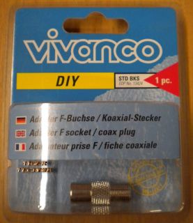 Vivanco DIY SAT Adapter F-Buchse Koaxial Stecker aus Metall hohe Qualität* so84