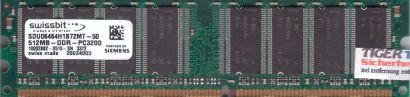 Swissbit SDUO6464H1B72MT-50 512 MB PC3200 DDR1 400MHz Arbeitsspeicher RAM* r1060