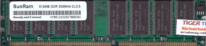 Sun Ram 512MB DDR1 333MHz Arbeitsspeicher RAM(Hynix Chip)* r1069