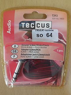 Teccus by Vivanco Audio Adapter 6,3mm Klinke Stecker zu Cinch Buchse Stereo*so64