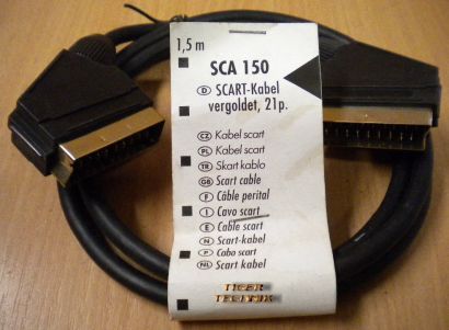 Schwaiger SCA 150 21-pol SCART Kabel vergoldet 1,5m Stecker Video TV DVD*so120