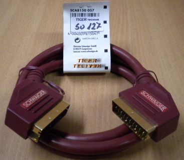 Schwaiger SCA8150 21pol SCART Kabel rot 1,5m vergoldet Stecker VideoTV DVD*so127