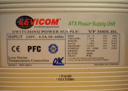 Levicom X-Alien Modding Netzteil VP 500S BL 500 Watt UV-Aktiv blue LED Fan*nt179
