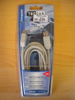 Teccus by Vivanco USB 2.0 Verlängerungskabel 2m Typ A Stecker Kupplung* so234