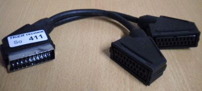 2-fach SCART Verteiler Adapter Kabel 2x Buchse - 1x Stecker * so411