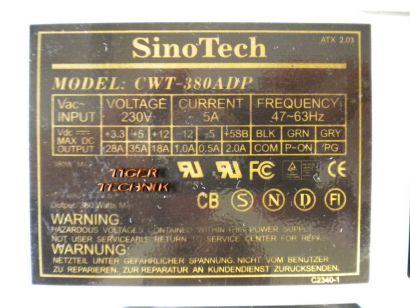 SinoTech CWT-380ADP ATX2.03 380 Watt PC Netzteil* nt315