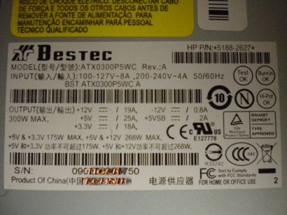 BESTEC ATX0300P5WC Rev.A 300 Watt HP PN 5188-2627 PC Netzteil* nt319