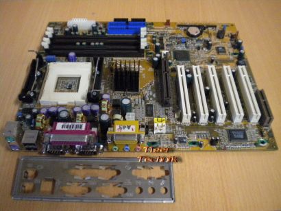 DFI WT70-EC Rev A2 Mainboard + Blende Sockel 423 4xRIMM IDE AGP PCI Audio* m477