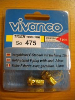 Vivanco 2 Stück 2x Vergoldeter F-Stecker mit Dichtung für Koax-Kabel 7mm* so475