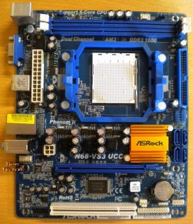ASRock N68-VS3 UCC Rev1.01 Mainboard +Blende Sockel AM3 PCIe VGA LAN Audio* m622