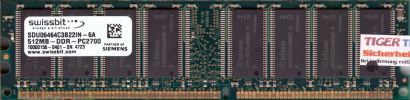Swissbit SDU06464C3B22IN-6A PC-2700 512MB DDR1 333MHz Arbeitsspeicher RAM* r198