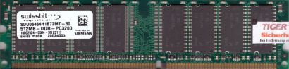 Swissbit SDU06464H1B72MT-50 PC-3200 512MB DDR1 400MHz Arbeitsspeicher RAM* r199