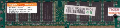 Hynix HYMD264646B8J-D43 AA-A PC-3200 512MB DDR1 400MHz Arbeitsspeicher RAM* r208