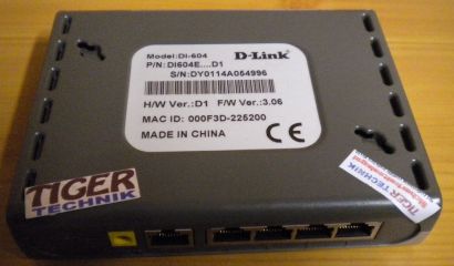 D-Link DI-604 Ethernet Broadband Router 4x 10 100 Fast Ethernet LAN* nw456