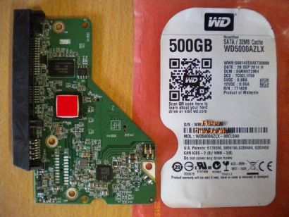 WD Caviar WD5000AZLX-00CL5A0 SATA 500GB PCB Controller-Elektronik Platine* fe04