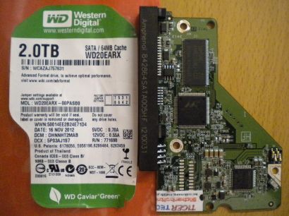 Western Digital WD20EARX SATA 2.0 TB PCB Controller Elektronik Platine* fe101