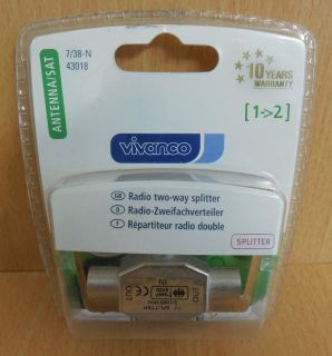 Vivanco Radio 2-fach Zweifach Verteiler Koax-Stecker 2x Koax-Kupplung* so572