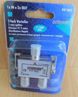 Schwaiger VTF 7822 SAT Verteiler 2-fach 1xIn 2xOut Frequenzen 5-1000MHz* so603