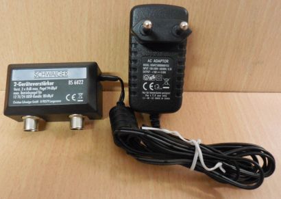 Schwaiger BS 6822 2 Geräte TV Verstärker 2x 8dB kabeltauglich mit Netzteil*so690