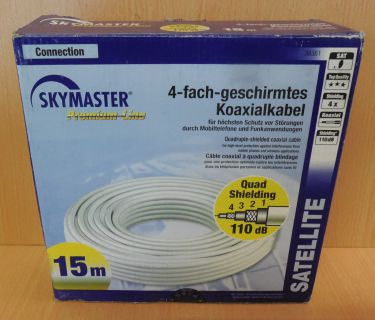 Skymaster SAT Koaxialkabel 15m 110db 4xshielded Antennenkabel zum Verlegen*so760