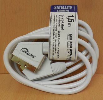 Skymaster 3725 21 pol SCART Kabel weiß 1,5m vergoldet Stecker Video TV DVD*so767