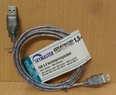 Skymaster 81161 USB2.0 Kabel Silber 1,5m Typ A Stecker Buchse Verlängerung*so771