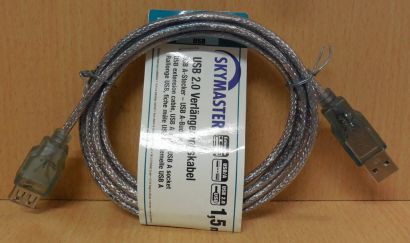 Skymaster 81161 USB2.0 Kabel Silber 1,5m Typ A Stecker Buchse Verlängerung*so771