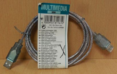 Skymaster 81161 USB2.0 Kabel Silber 1,5m Typ A Stecker Buchse Verlängerung*so771