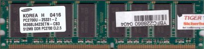 Samsung M368L6423ETN-CB3 PC-2700 CL2.5 512MB DDR 333MHz Arbeitsspeicher RAM*r401
