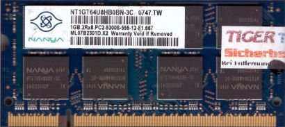 Nanya NT1GT64U8HB0BN-3C PC2-5300 1GB DDR2 667MHz SODIMM Arbeitsspeicher* lr07