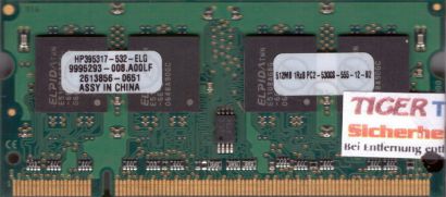 Elpida HP395317-532-ELG PC2-5300 512MB DDR2 667MHz SODIMM 9995293-008 A00LF*lr22