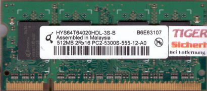 Qimonda HYS64T64020HDL-3S-B PC2-5300 512MB DDR2 667MHz SODIMM RAM* lr40