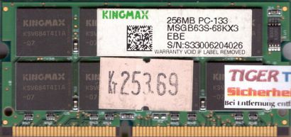 Kingmax MSGB63S-68KX3 PC133 256MB SDRAM 133MHz SODIMM SD Arbeitsspeicher* lr41