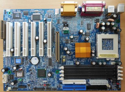 Gigabyte GA-6OXM7E Rev2.0 Mainboard +Blende Intel Sockel 370 AGP PCI VGA* m838