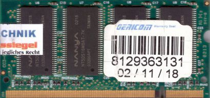 Nanya NT128D64S88A2GM-7K PC-2100 128MB DDR1 266MHz SODIMM Arbeitsspeicher* lr76