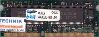 Samsung M464S0924BT1-L1H PC100 64MB SDRAM 100MHz SODIMM Arbeitsspeicher* lr80