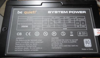 Be Quiet BQT S6-SYS-UA-350W 350 Watt PC Computer Netzteil* nt1459