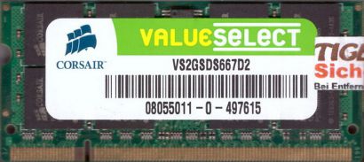 Corsair Value Select VS2GSDS667D2 PC2-5300 2GB DDR2 667MHz SODIMM RAM* lr94