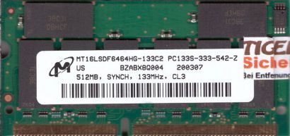 Micron MT16LSDF6464HG-133C2 PC133 512MB CL3 SDRAM 133MHz SODIMM SD RAM* lr105