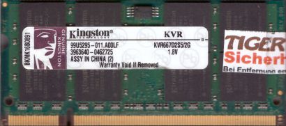 Kingston KVR667D2S5 2G PC2-5300 2GB DDR2 667MHz SODIMM 99U5295-011 A00LF* lr109