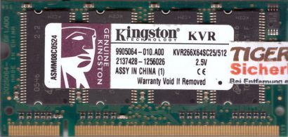 Kingston KVR266X64SC25 512 PC-2100 512MB DDR1 266MHz 9905064-010 A00 RAM* lr114