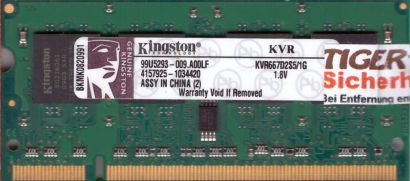 Kingston KVR667D2S5 1G PC2-5300 1GB DDR2 667MHz SODIMM 99U5293-009 A00LF* lr119