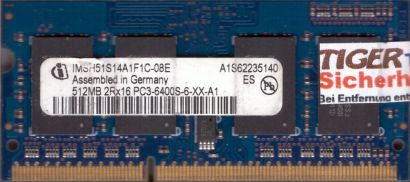 Infineon IMSH51S14A1F1C-08E PC3-6400 512MB DDR3 800MHz SODIMM RAM* lr121