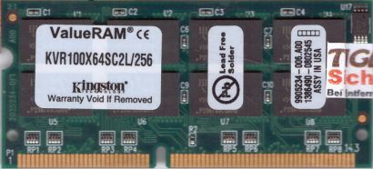 Kingston KVR100X64SC2L 256 PC100 256MB SDRAM 100MHz SODIMM 9905234-006 A00*lr127