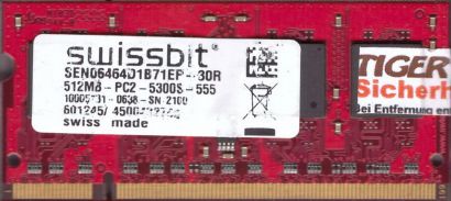Swissbit SEN06464D1B71EP-30R PC2-5300 512MB DDR2 667MHz SODIMM RAM* lr129