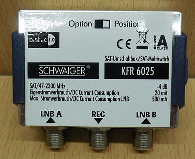 Schwaiger KFR6025 SAT Umschaltbox DiSEqC 1.0 Schalter Verteiler 2 auf 1* so863